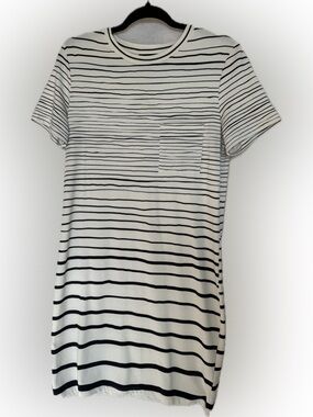 Theory Continuous Tee Dress Black White Stripe Size Large